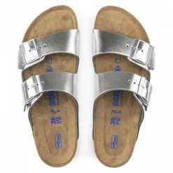 Birkenstock Women's Arizona Softbed Leather In Metallic Silver (Narrow Width) -High Top Sales 1 0 1005961 top 1100x