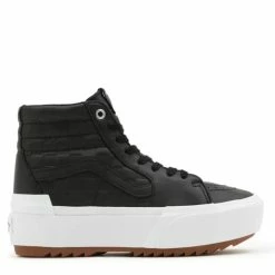 Vans Women's Emboss Check Sk8-Hi Stacked In Black/True White