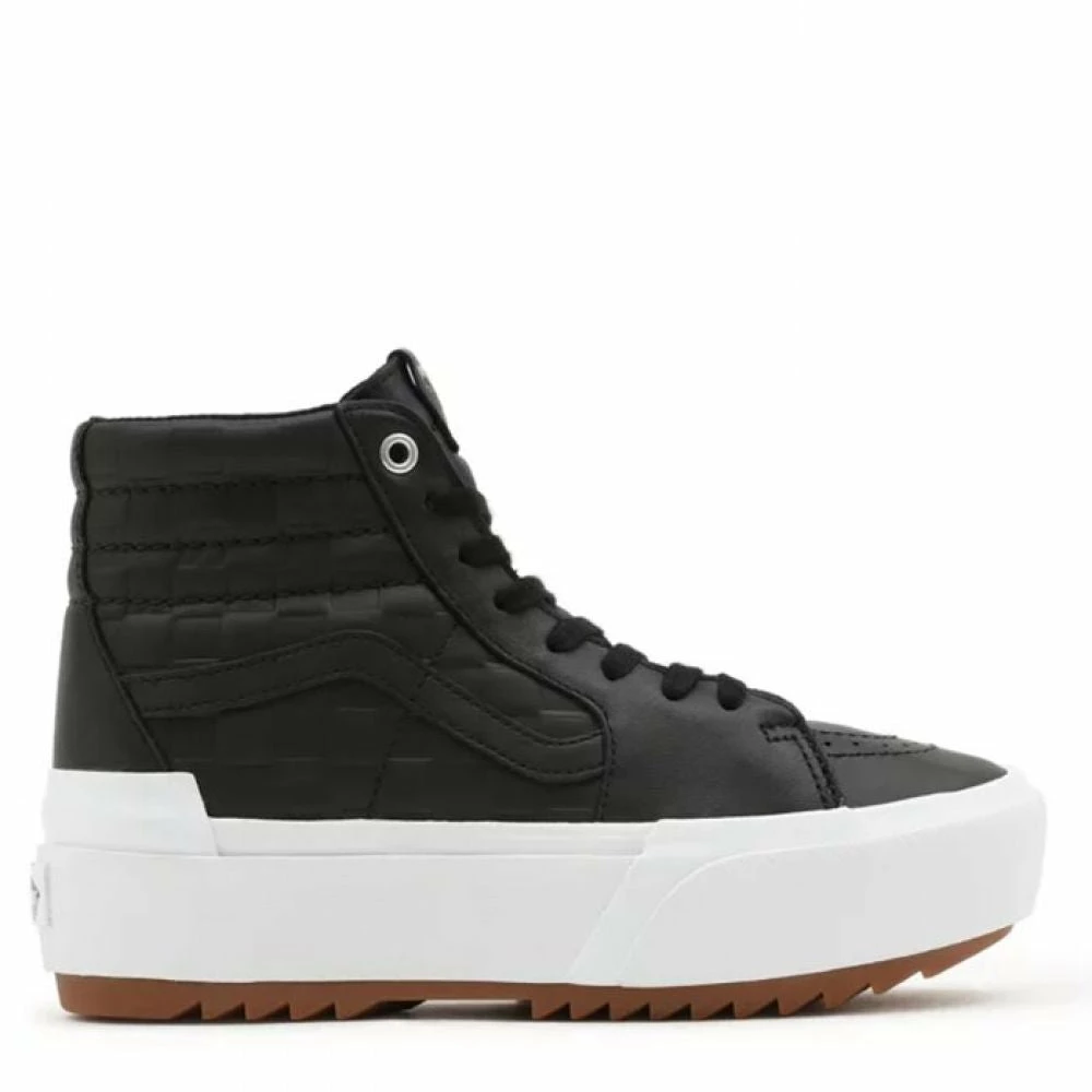 Vans Women's Emboss Check Sk8-Hi Stacked In Black/True White 3 Vans Women's Emboss Check Sk8-Hi Stacked In Black/True White