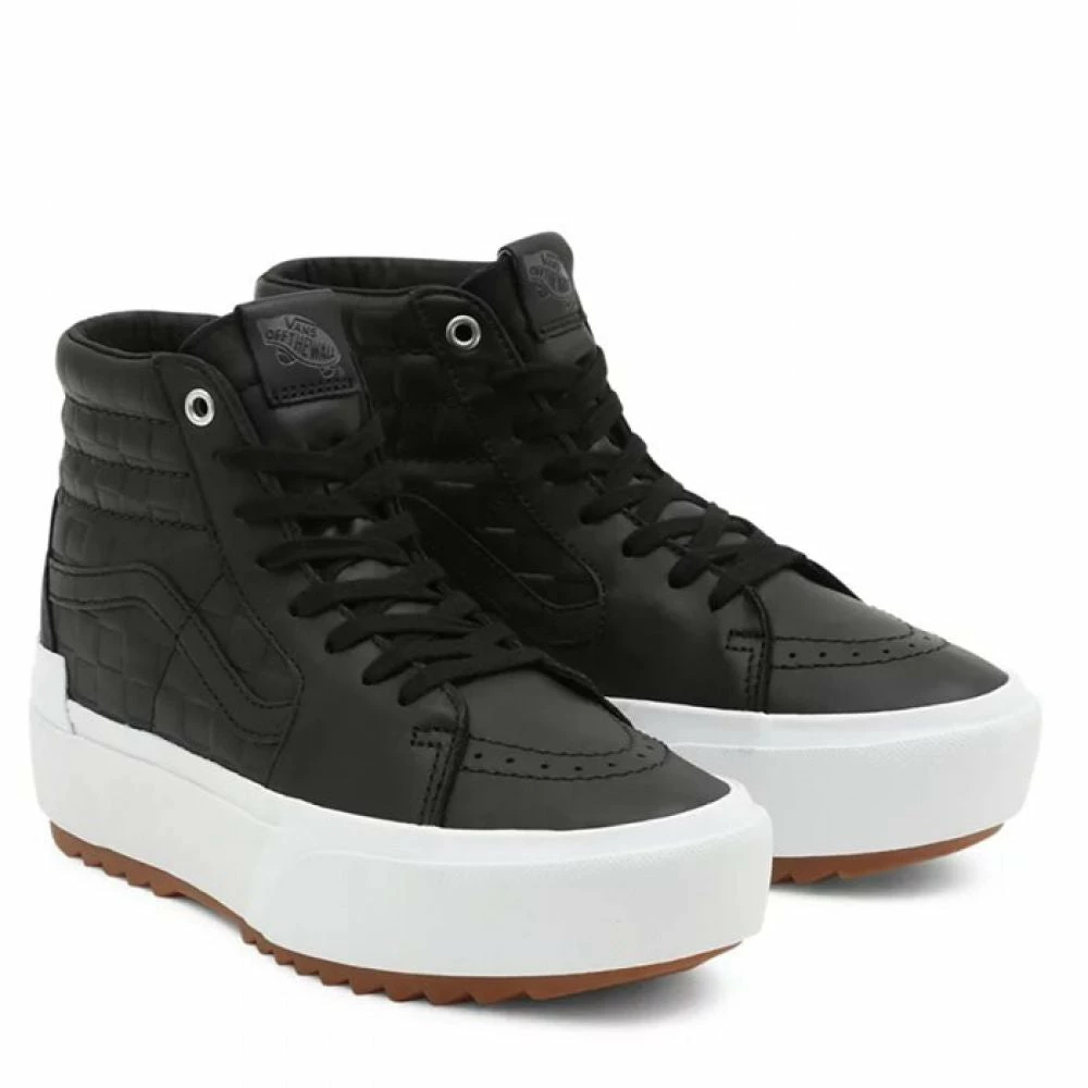 Vans Women's Emboss Check Sk8-Hi Stacked In Black/True White 4 Vans Women's Emboss Check Sk8-Hi Stacked In Black/True White - Image 2
