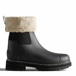 Hunter Women's Refined Stitch Roll Top Sherpa Boots In Black